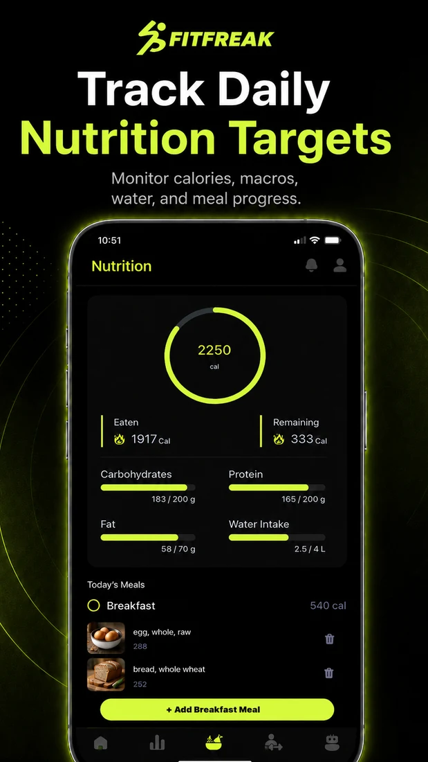 Nutrition target tracking screen